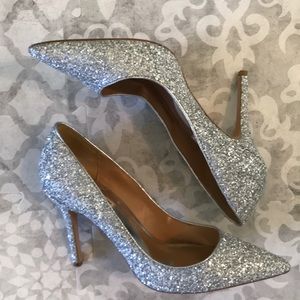 Badgley Mischka silver sequin pumps